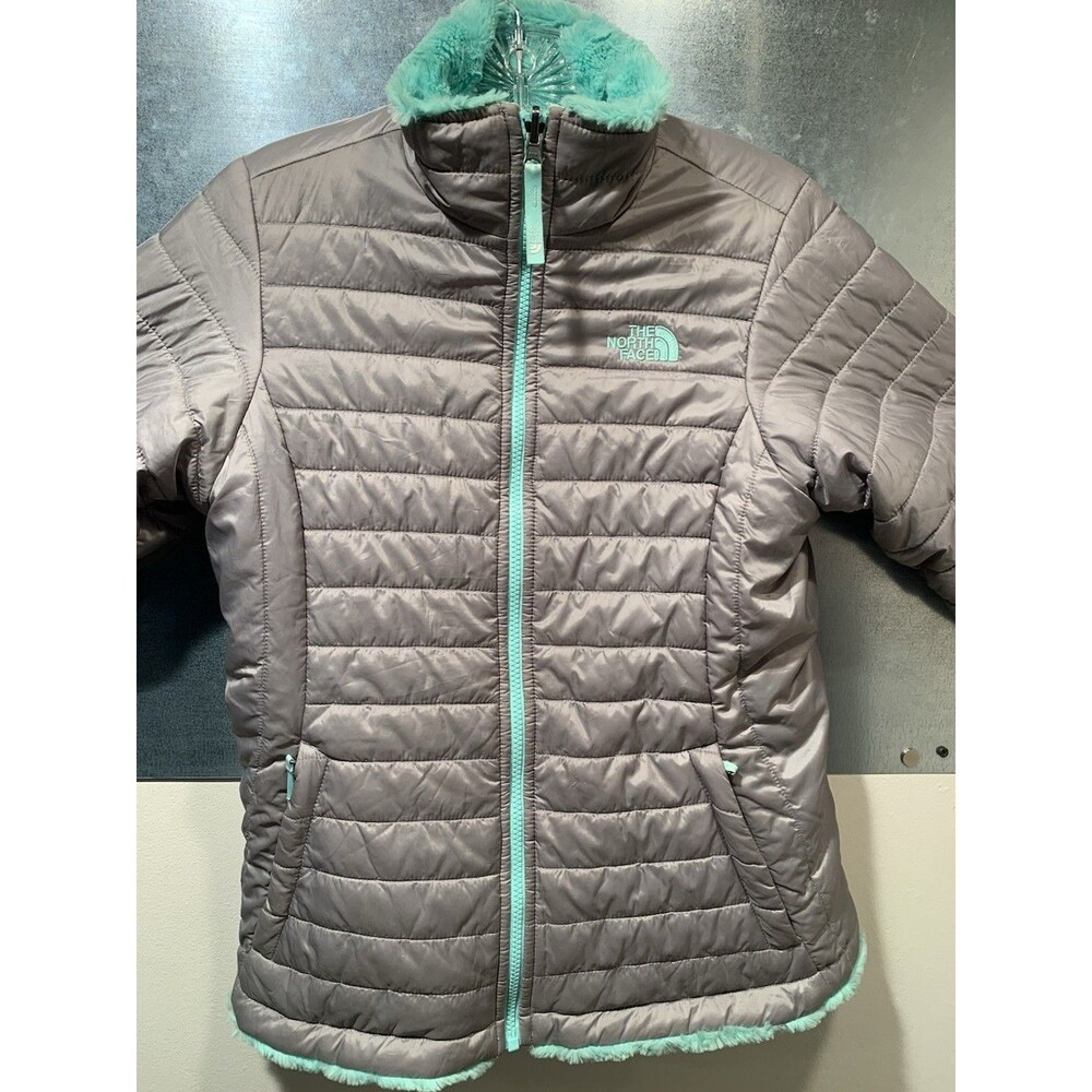 Reversible Jacket Sherpa/Puffer North Face Girls XL-18 Gray/Mint Mossbud Swirl